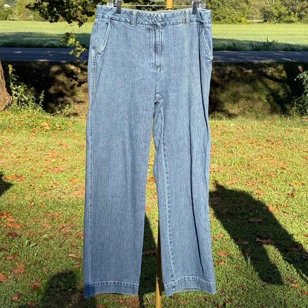 LL Bean Womens 16 Tall Wide Leg Denim Trousers Medium Wash Cotton Pants 0DTJ7